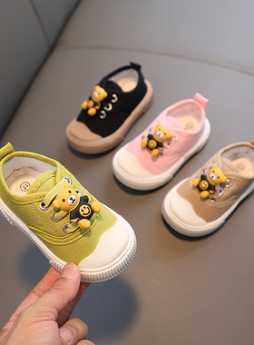2025春秋宝宝鞋子卡通小熊软底学步鞋男女小童鞋婴幼儿鞋帆布鞋