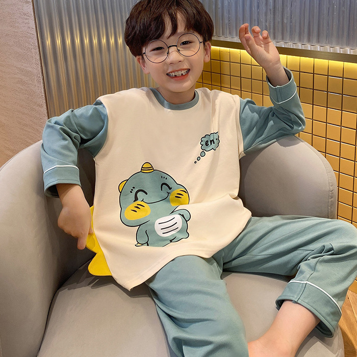 100%纯棉儿童睡衣男童长袖4月春季爆款韩版卡通中大童圆领男孩家