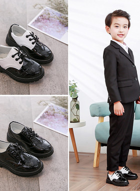 2025春秋新款休闲系带黑色男童皮鞋镂空套脚透气英伦韩版小中童鞋