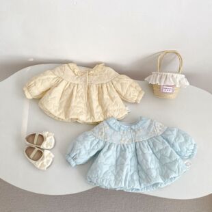 女童棉衣外套冬装2025新款洋气宝宝花苞裥棉外套儿童加厚保暖棉服