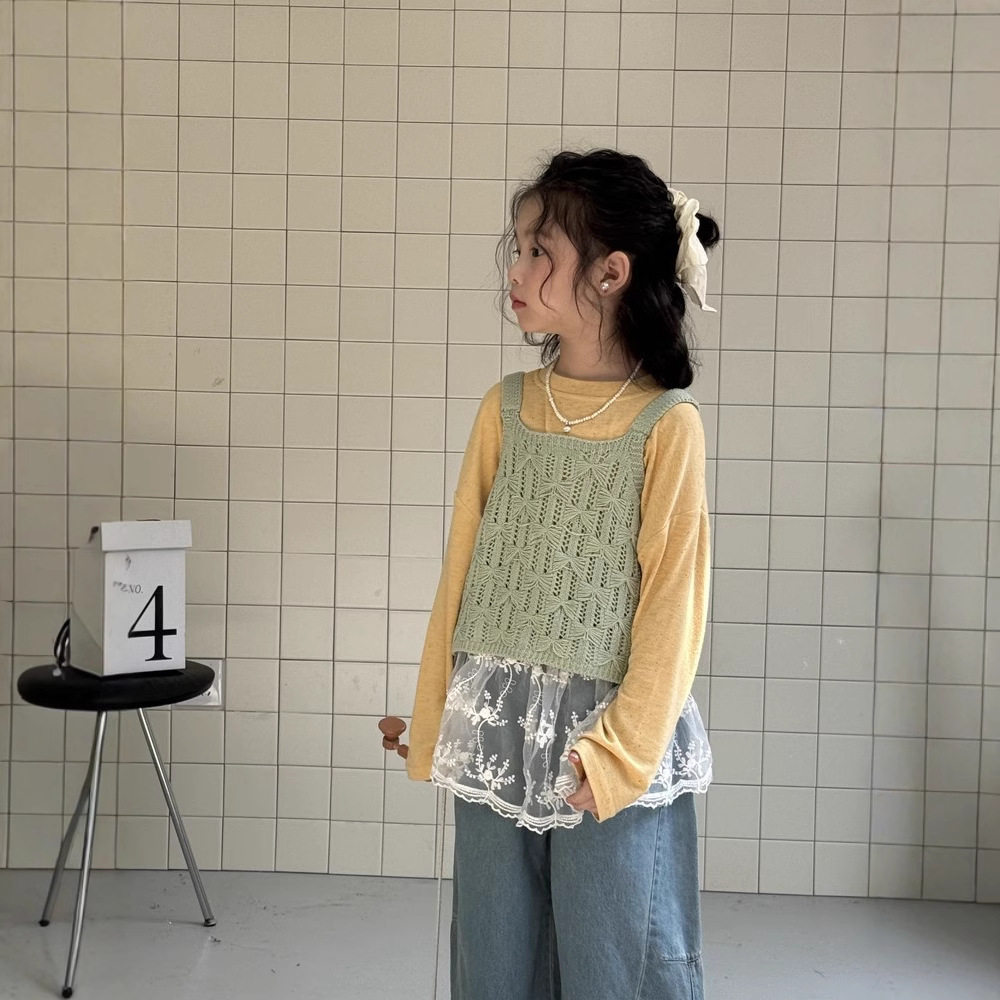童背心2025春季女童韩版纯色针织吊带衫儿童休闲宽松毛线衣末小蒙
