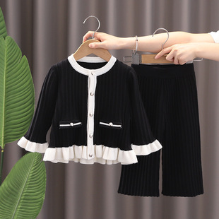 女童毛衣裤套装2024秋冬新款小香风针织两件套宝宝洋气上衣+裤子