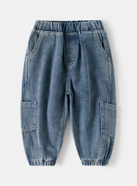 2025秋季新款童裤儿童韩版百搭长裤男童做旧浅蓝色牛仔裤一件时尚