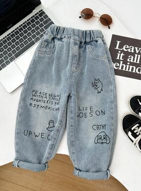 春秋季男童中小童牛仔长裤单裤卡通小男孩裤子quần con trai