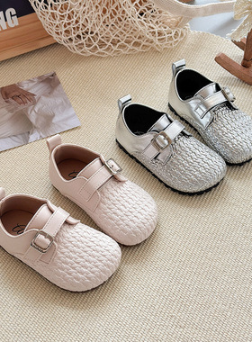 ins法式小皮鞋2025春秋季新款韩版女童编织公主鞋软底玛丽珍单鞋