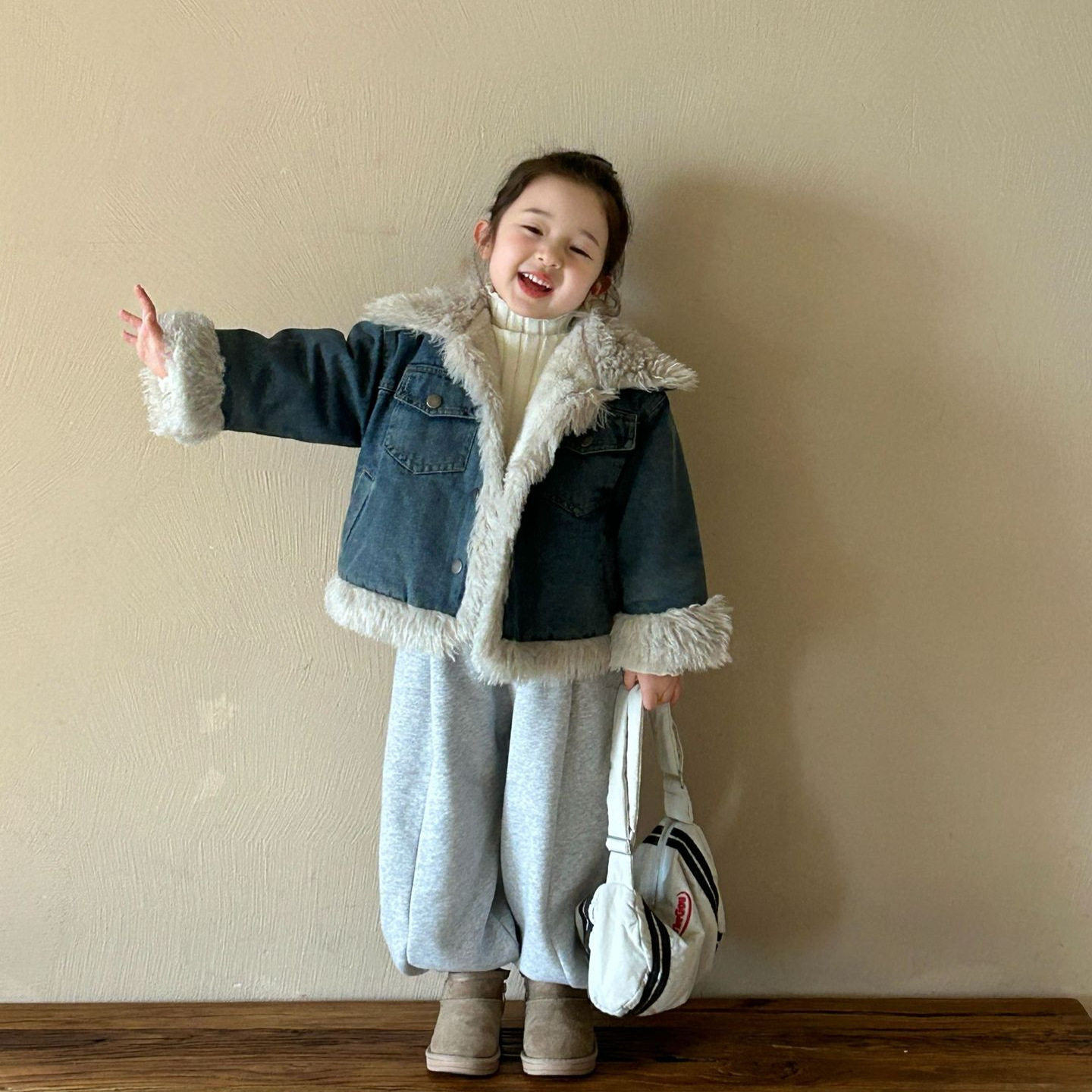 童外套 2024冬季新款童装韩版女童羊仔毛加绒加厚时髦牛仔外套