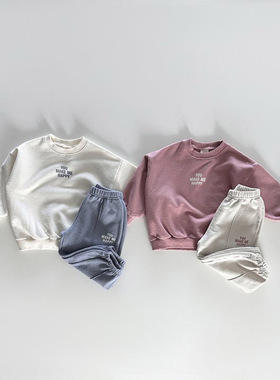 ins韩版童装2026秋季新款中小童字母百搭卫衣卫裤男女宝两件套装