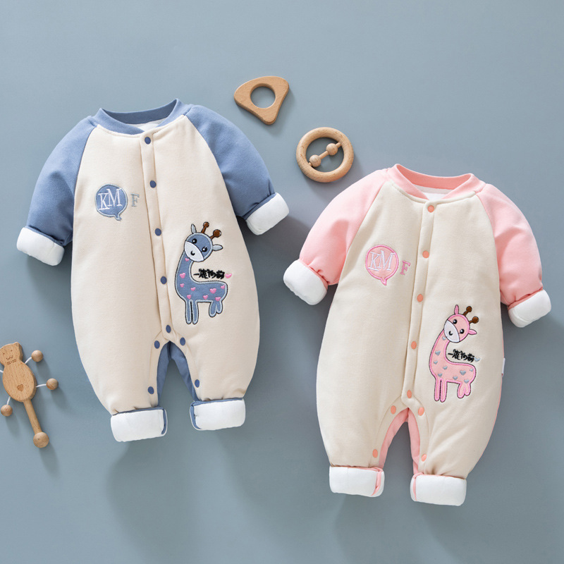 新生婴儿冬装加厚纯棉夹棉6-12个月03男女宝宝连体衣哈衣爬服冬季