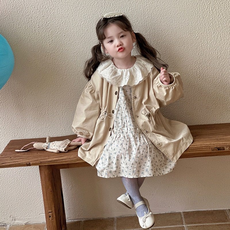 女童风衣2026春季新款中长款儿童洋气收腰上衣韩版宝宝春秋装外套