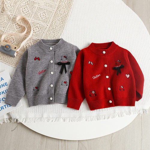 女童毛衣上衣春秋新款可爱洋气卡通2025儿童针织开衫百搭初秋外套