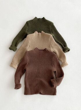 童装韩版儿童亲肤弹力半高领毛衣坑条男女宝宝修身秋冬针织打底衫