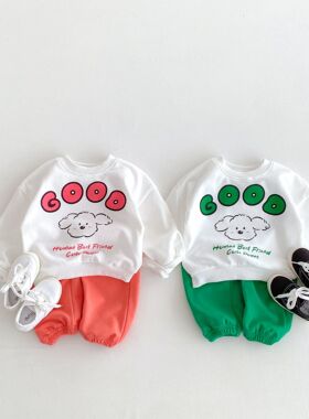 童装秋季套装2024新款中小童卡通字母印花可爱束脚裤男女童两件套