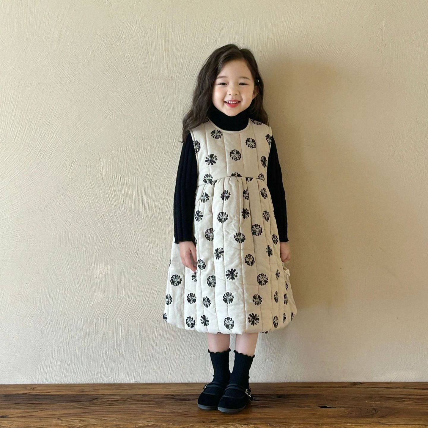 2024冬季新款童装 韩版童装 女童夹棉加厚连衣裙 印花背心裙 童裙