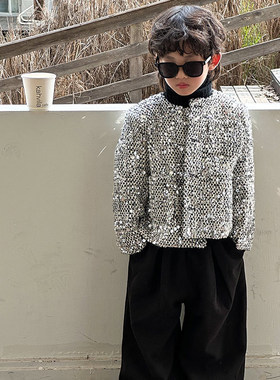 童装外套2025秋冬季新款韩版男童亮片圆领小香外套上衣一件时尚潮