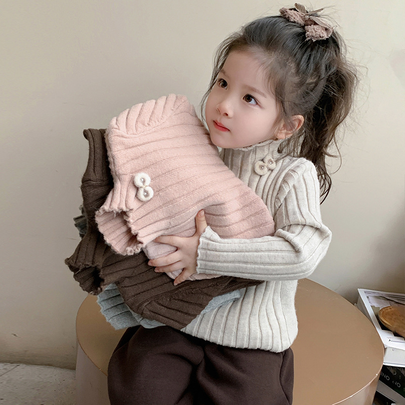 2024年新款韩版女童白搭高领毛衣秋冬新款儿童宝宝洋气上衣童装潮