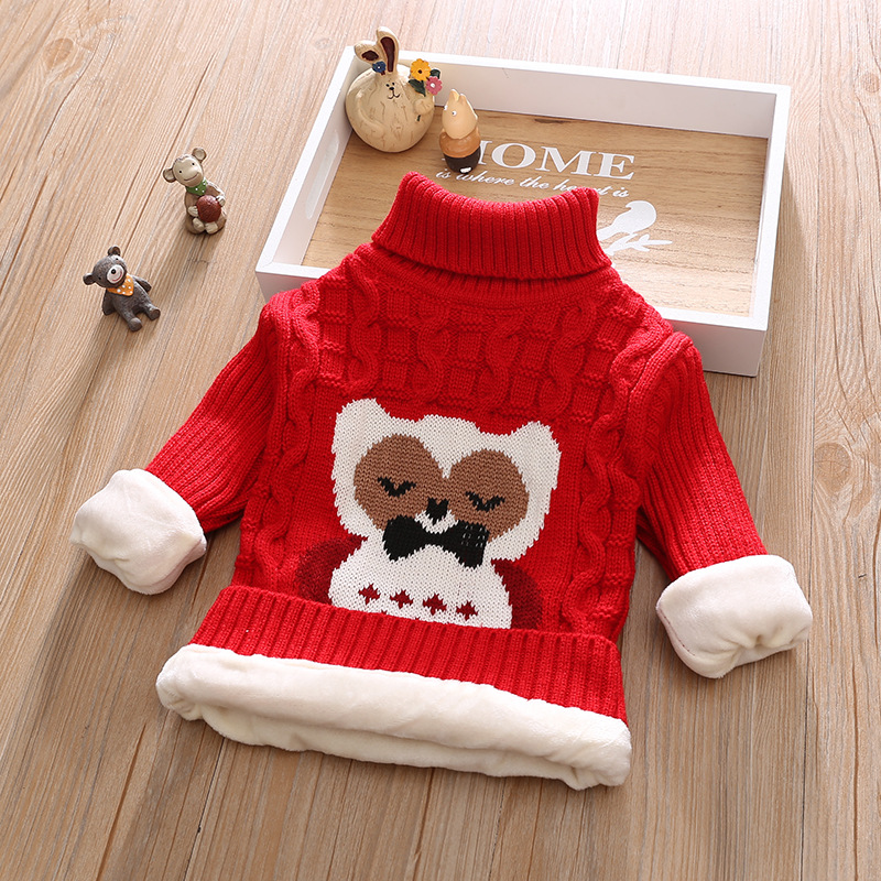 加绒一件时尚儿童毛衣秋款上新中小长袖男女童卡通高领毛线衣0526