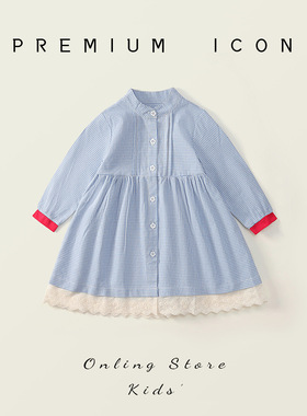 女童蓝色格子连衣裙2025春秋新款中小童淑女风韩版长袖童裙时尚