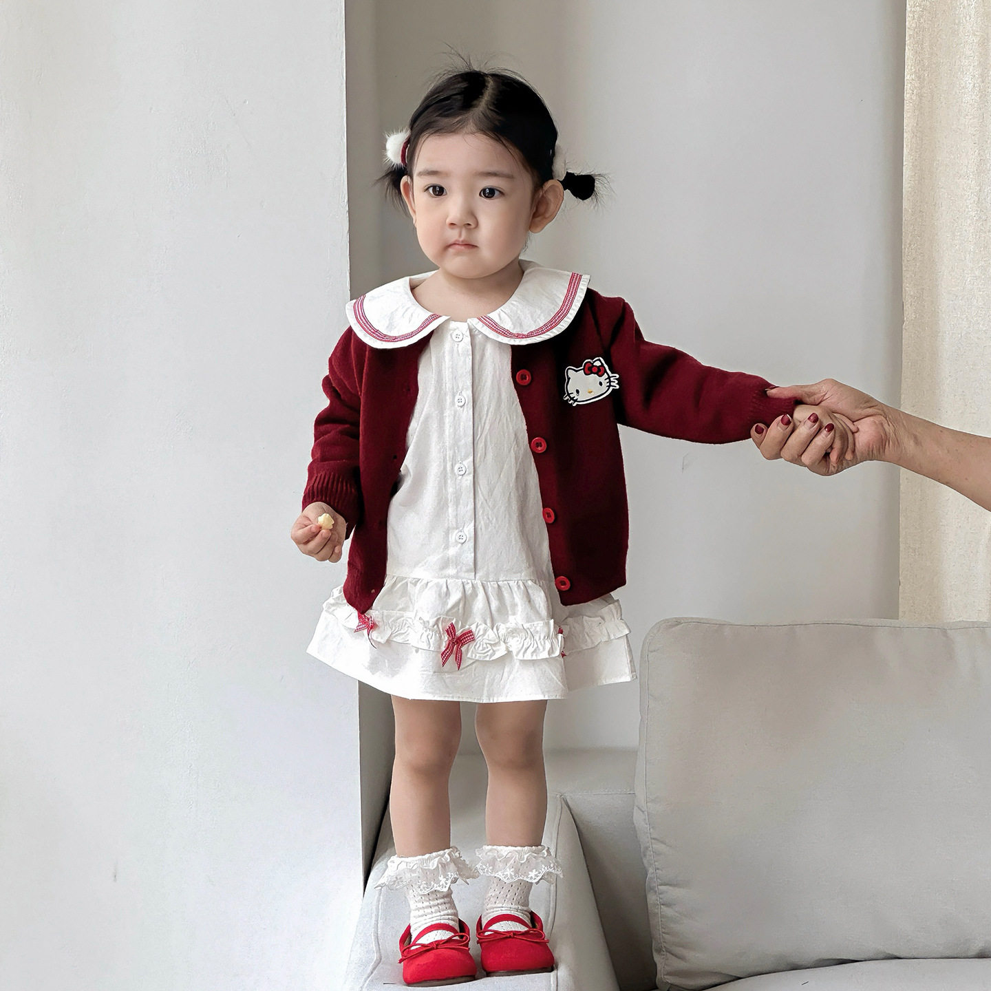 点兮2025秋季新款婴幼儿毛衣开衫套装女宝蝴蝶结裙子针织衫两件套