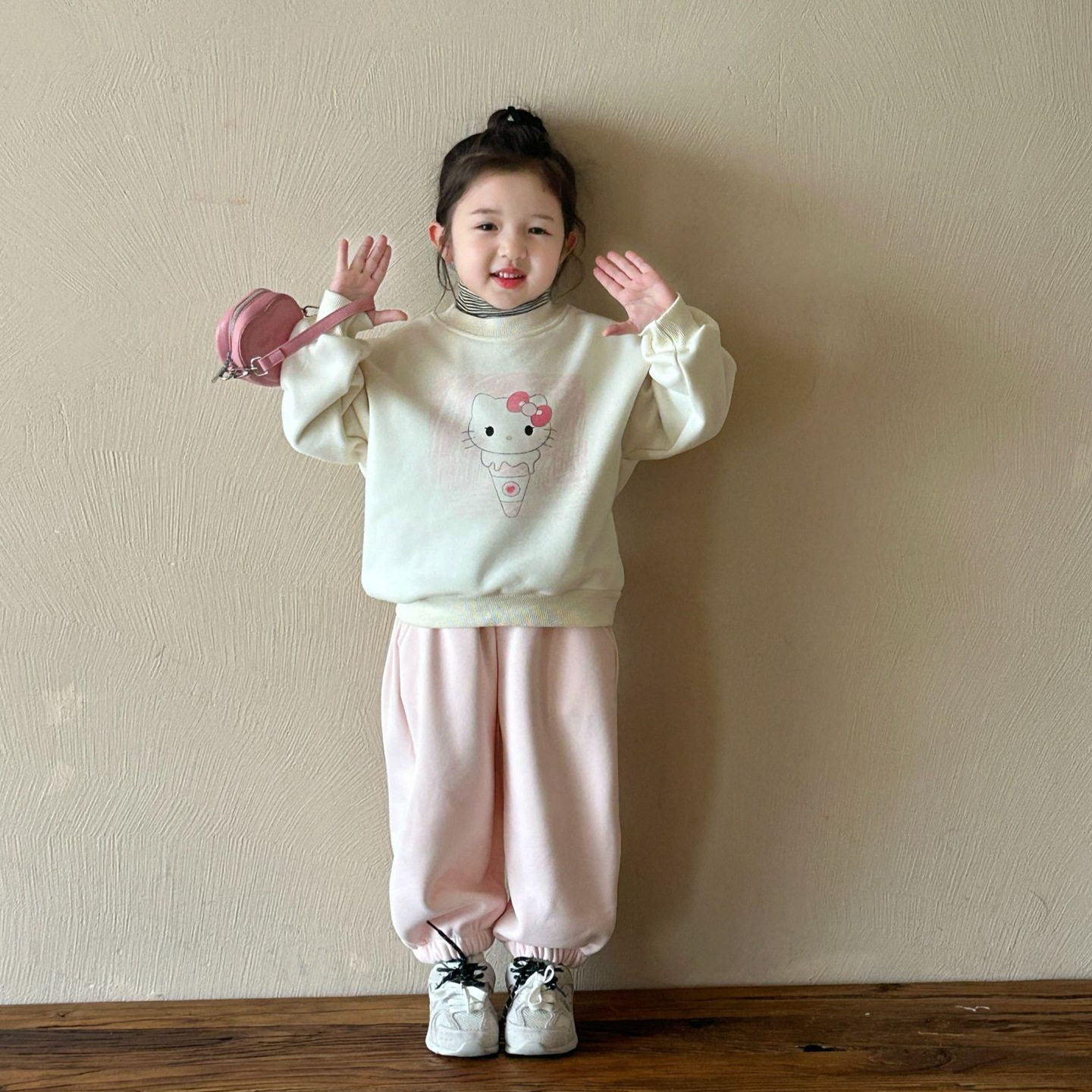 2024冬季新款童装 韩版童装 女童可爱印花加绒卫衣+卫裤 加绒套装