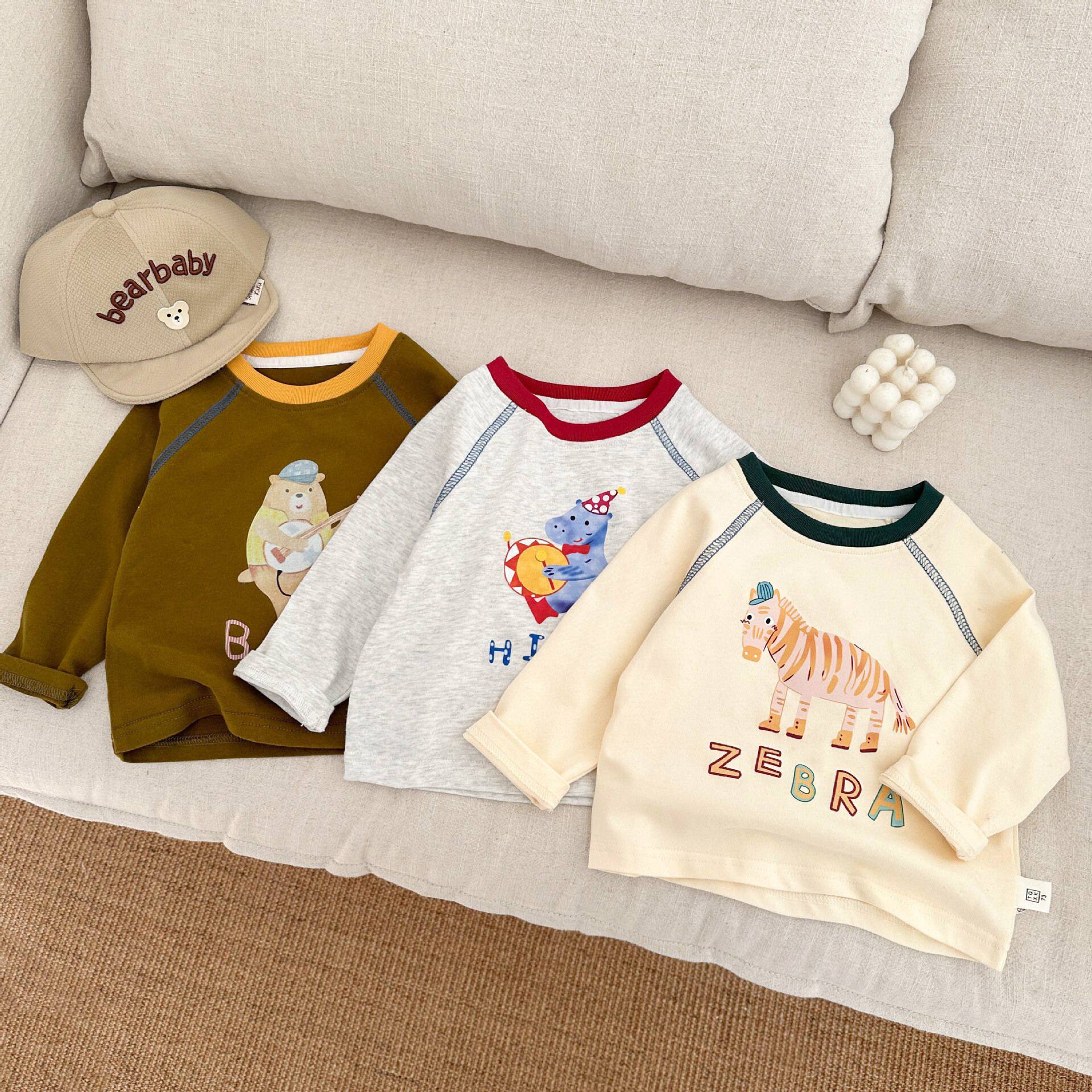 儿童长袖T恤春秋季新款男童卡通动物休闲打底衫纯棉宝宝百搭上衣