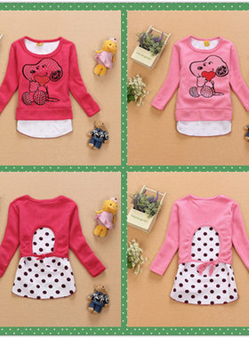 春秋季女童甜美可爱打底衫 春季小童长袖打底衫现货供应