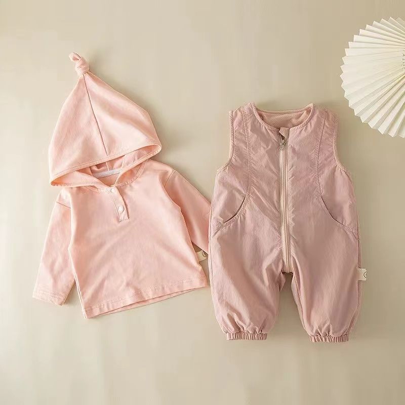 婴儿连体衣背带套装宝宝加绒保暖裤新生儿秋冬外穿超萌加厚两件套