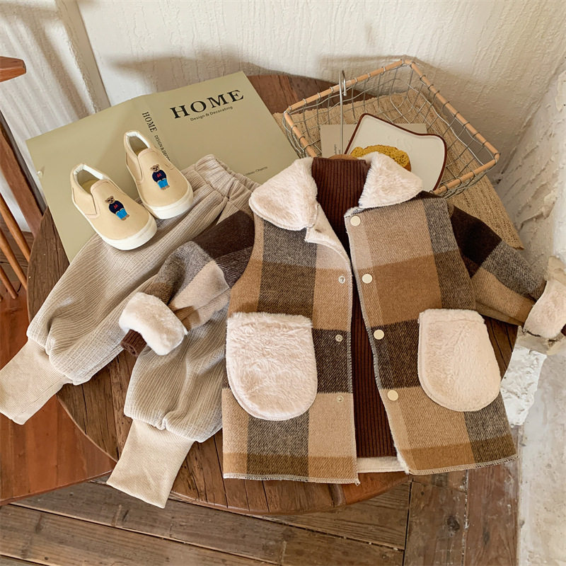 蒙田高品童装男女童冬款呢子兔毛大衣韩国童装 潮范中小童时装