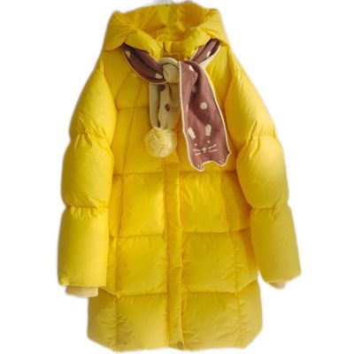 女童羽绒棉服中大童中长款纯色外套2025秋冬装新款童装加厚棉衣