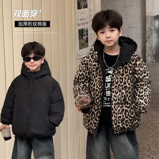 童酷2025儿童冬款湖州织里童装韩版加厚外套豹纹双面穿男童棉服潮