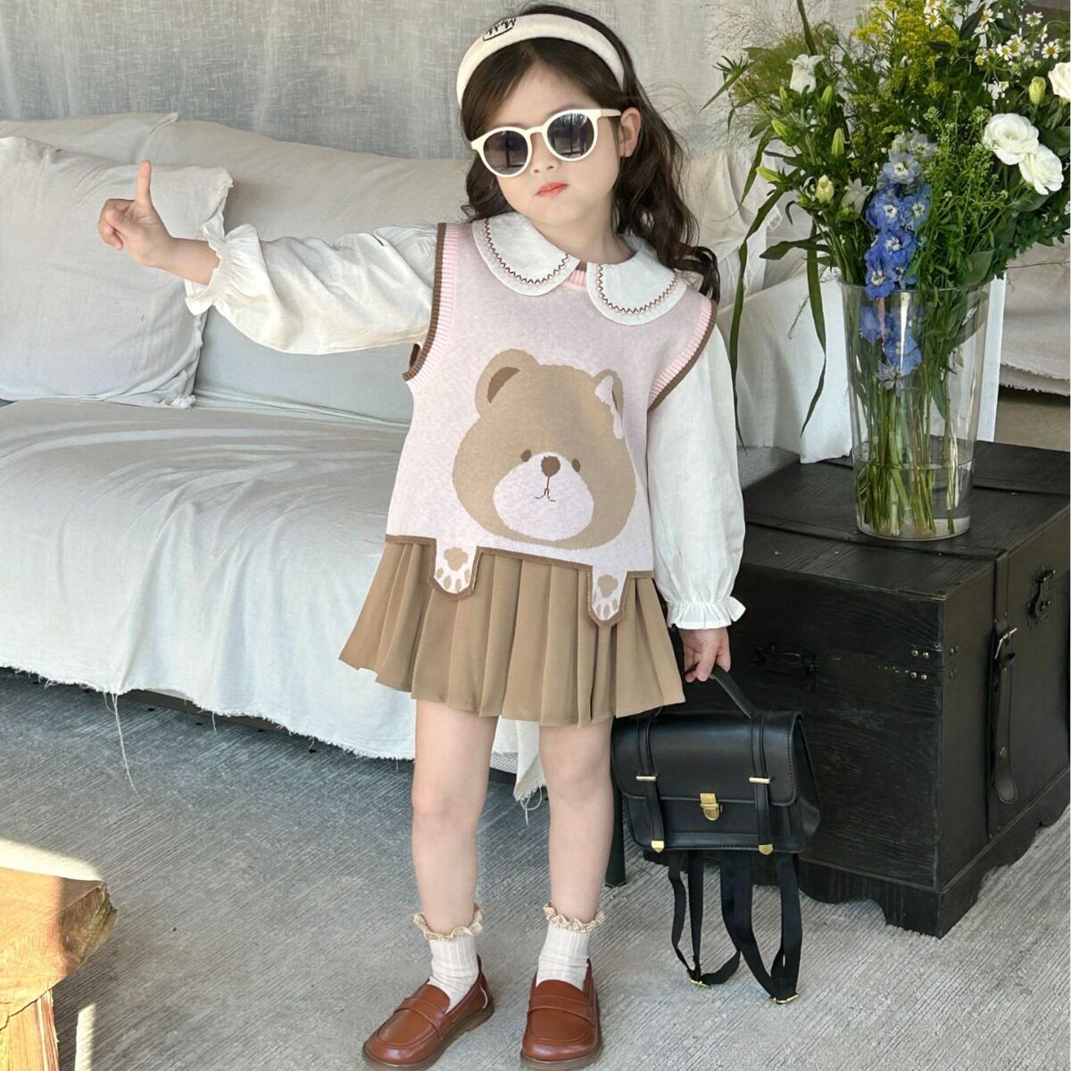 2024春季新款童装 韩版童装 女童可爱卡通毛线马甲 春款马甲 背心