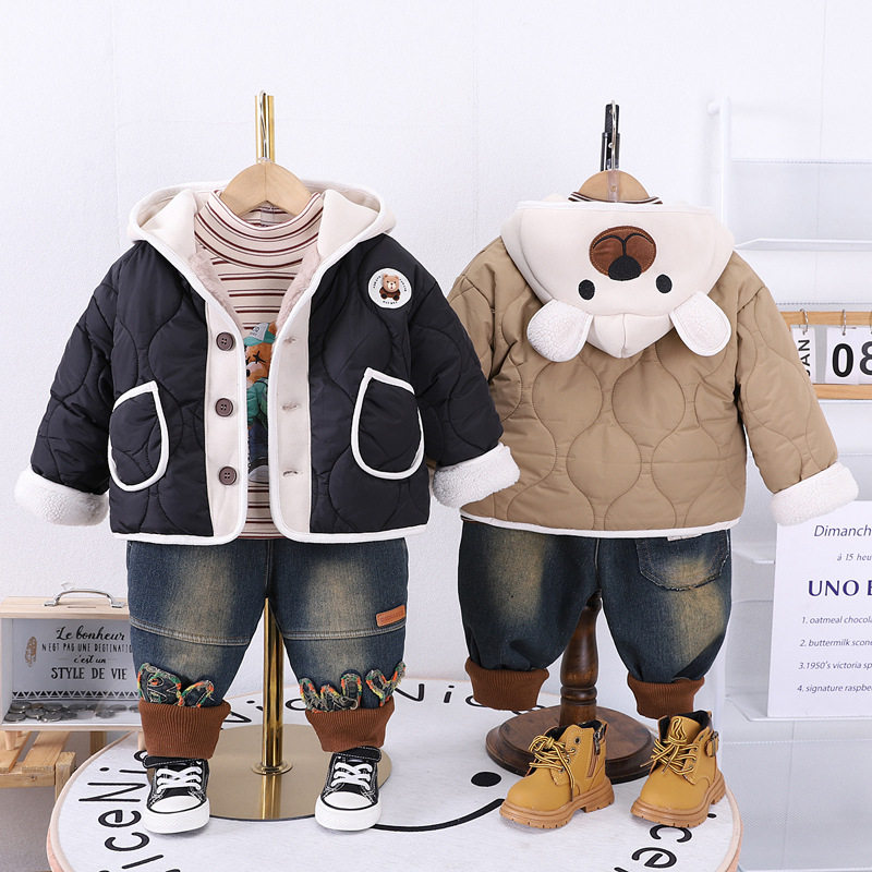 童装男宝宝秋冬款洋气套装2023新款帅气男宝宝小熊加绒三件套,童装/婴儿装/亲子装,套装,淘宝优惠券,粉丝福利购,淘宝优惠卷