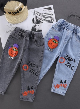 男童春装牛仔裤休闲裤卡通图案儿童牛仔长裤洋气小童单裤春秋款潮