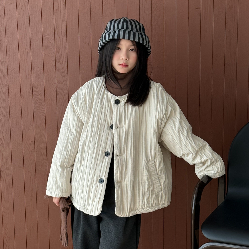 童棉服2025秋冬韩版女宝宝竖条夹棉加厚上衣儿童圆领纯色棉服