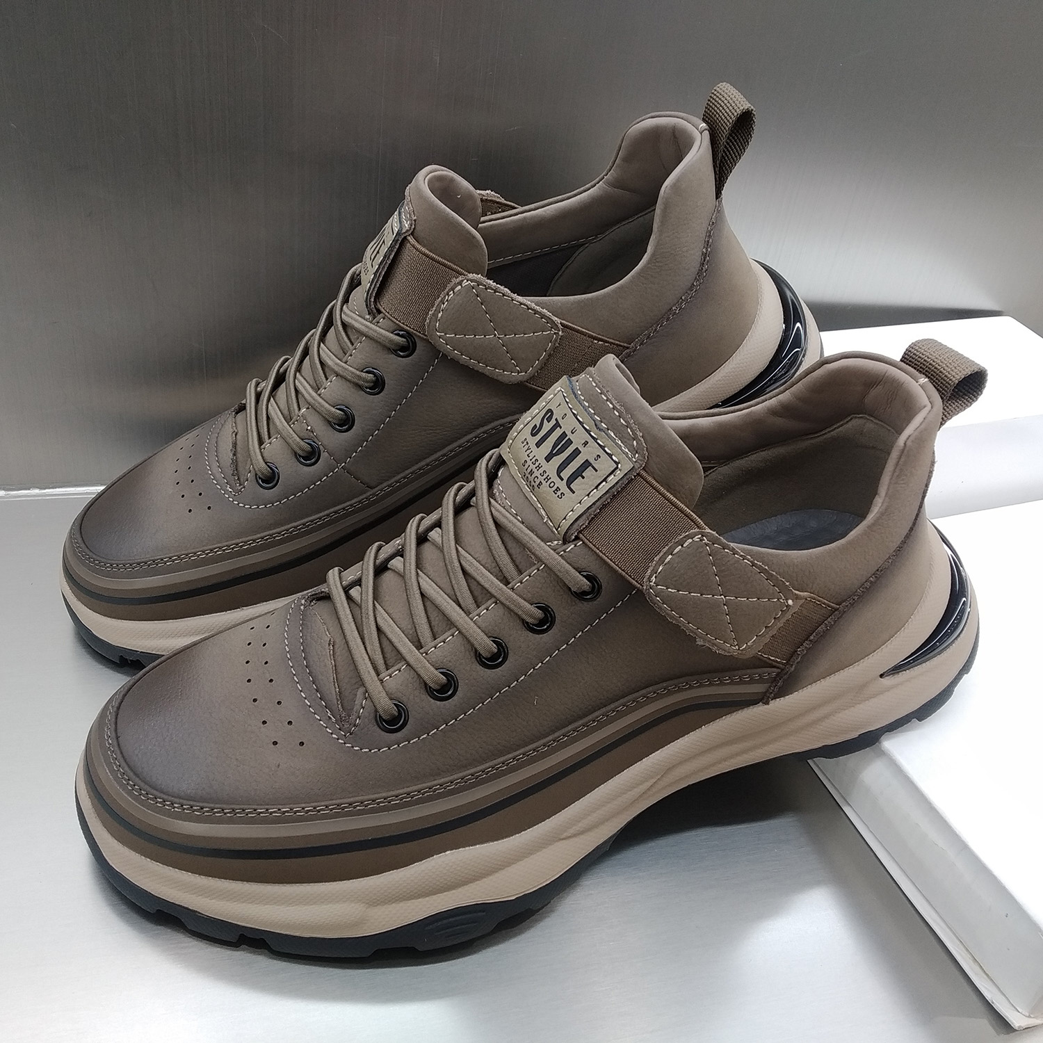 澳伦男鞋真皮休闲皮鞋运动老爹鞋