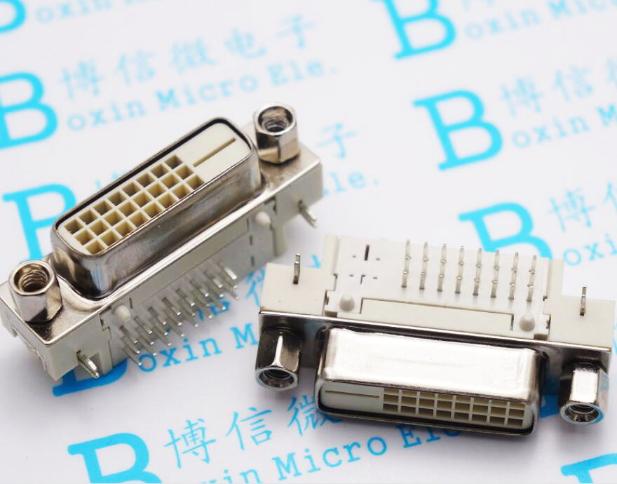 DVI24+1连接器母座90度铆锁视频