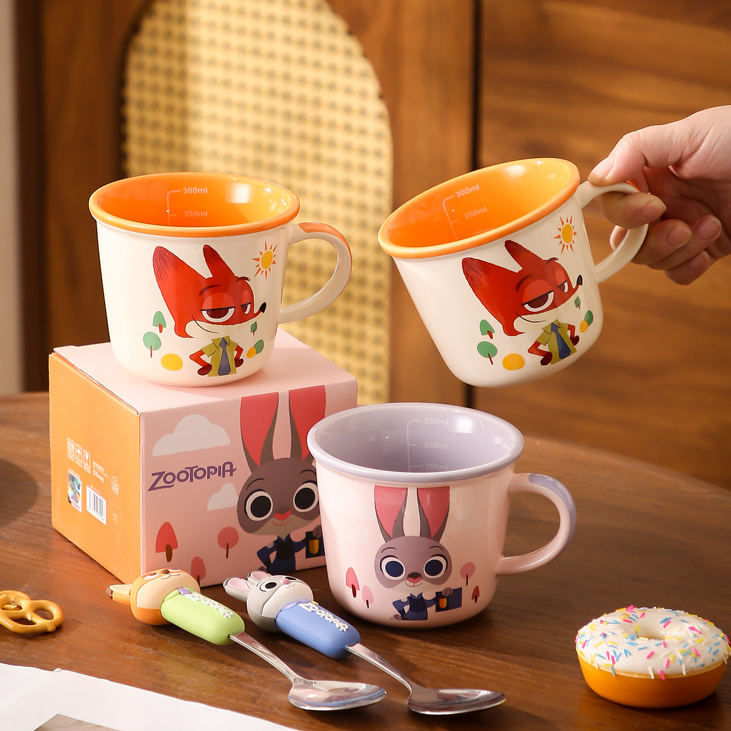 疯狂动物城刻度牛奶杯家用儿童喝水杯陶瓷马克杯带勺早餐燕麦杯子,餐饮具,马克杯,淘宝优惠券,粉丝福利购,淘宝优惠卷