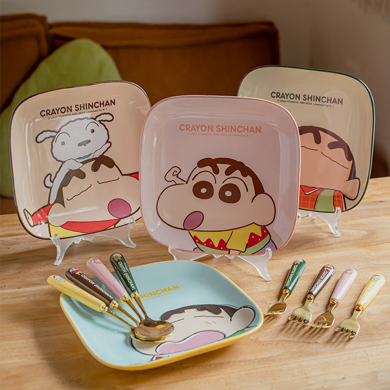 蜡笔小新陶瓷方盘2024新款家用餐具盘子套装女可爱一人食菜盘餐盘,餐饮具,盘,淘宝优惠券,粉丝福利购,淘宝优惠卷