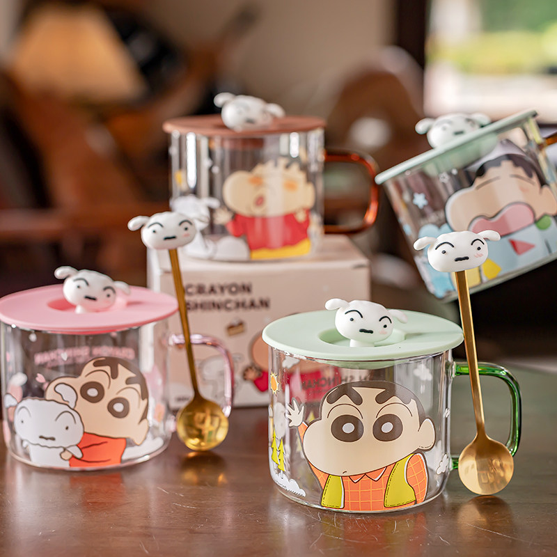 蜡笔小新玻璃杯子家用早餐咖啡杯
