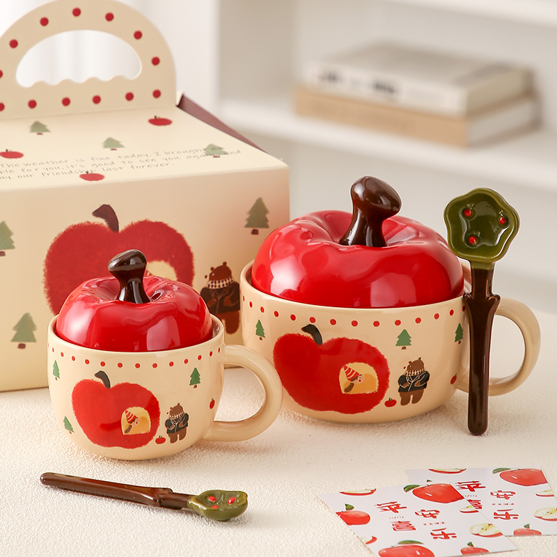 苹果陶瓷泡面碗可爱学生早餐面碗