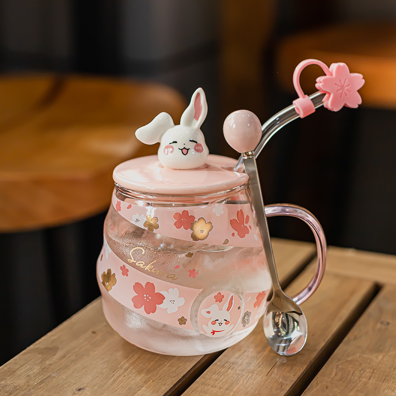 家用可爱玻璃杯大容量早餐吸管杯