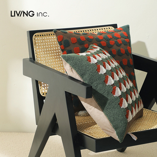 LIVING 沙发抱枕原木复古客厅刺绣靠垫卧室大靠枕套 inc.中古几何