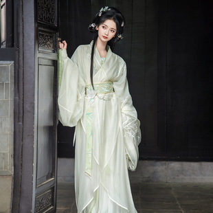 原创霁月兰汉服女中国风仙气外直裾里直裾腰封吊带襦裙套装9054