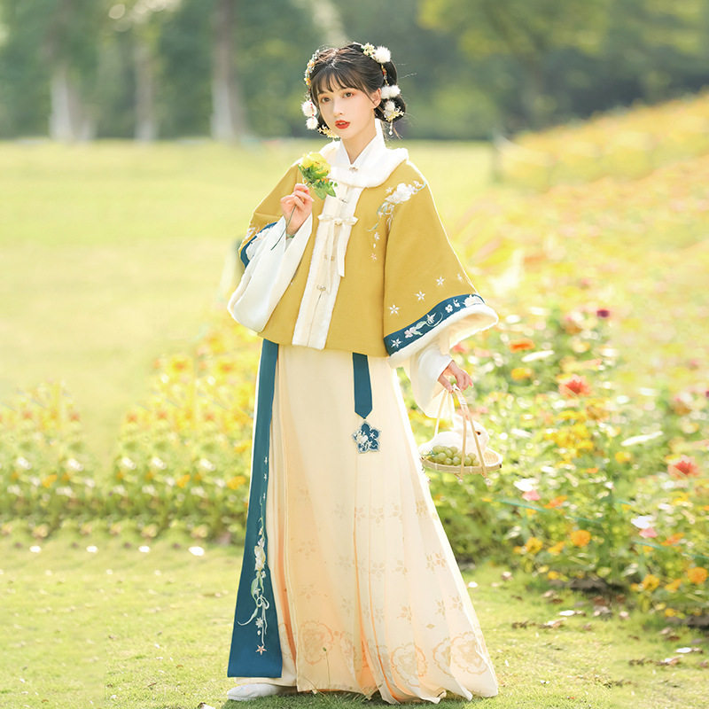 原创广寒岁辞明制汉服女中国风春秋仙气方领补子齐腰全套8318