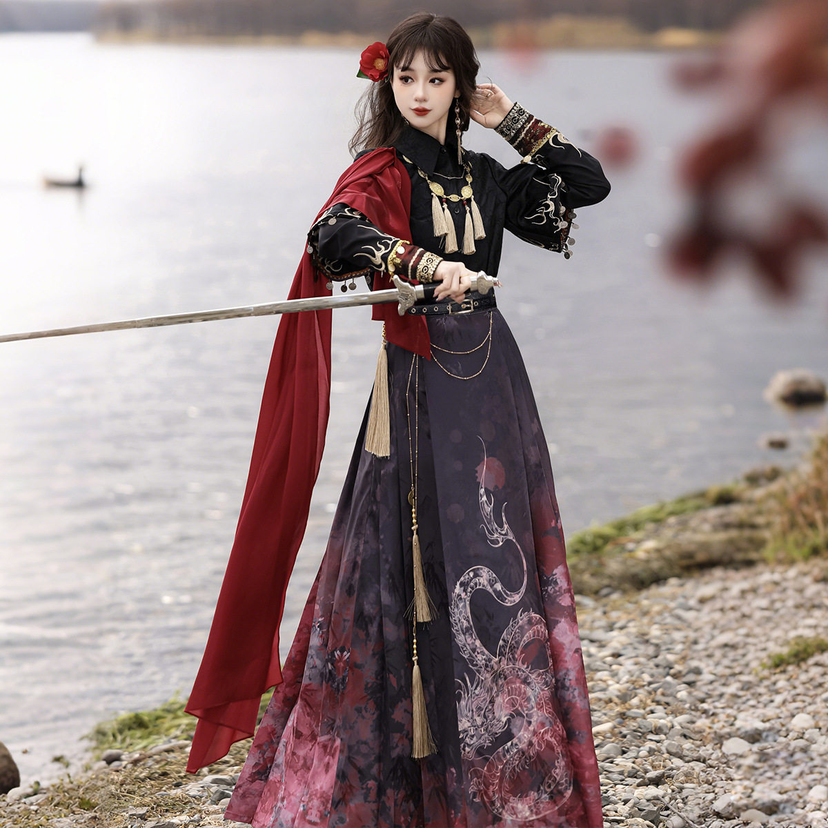 倚梦阁原创炎龙引汉服女中国风汉元素上衣半裙腰链项链套装9498,女装/女士精品,汉服套装,淘宝优惠券,粉丝福利购,淘宝优惠卷