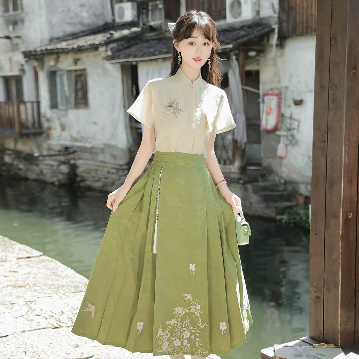 原创设计衔花令汉服女中国风改良汉元素新中式上衣半裙套装9194