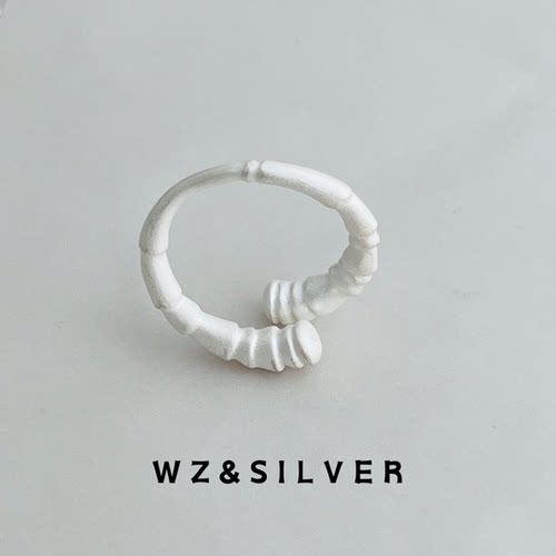 WZ&SILVER设计师款通体S925纯银螺角烧白哑光戒指小众高级复古