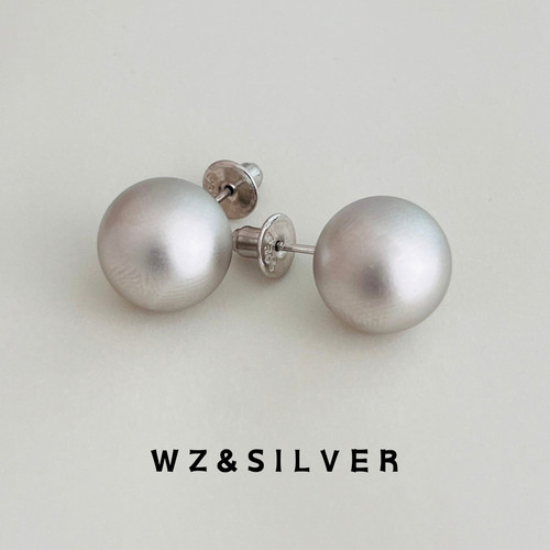 WZ&SILVER设计师款通体S925纯银拉磨砂哑光球球耳钉简约百搭高级