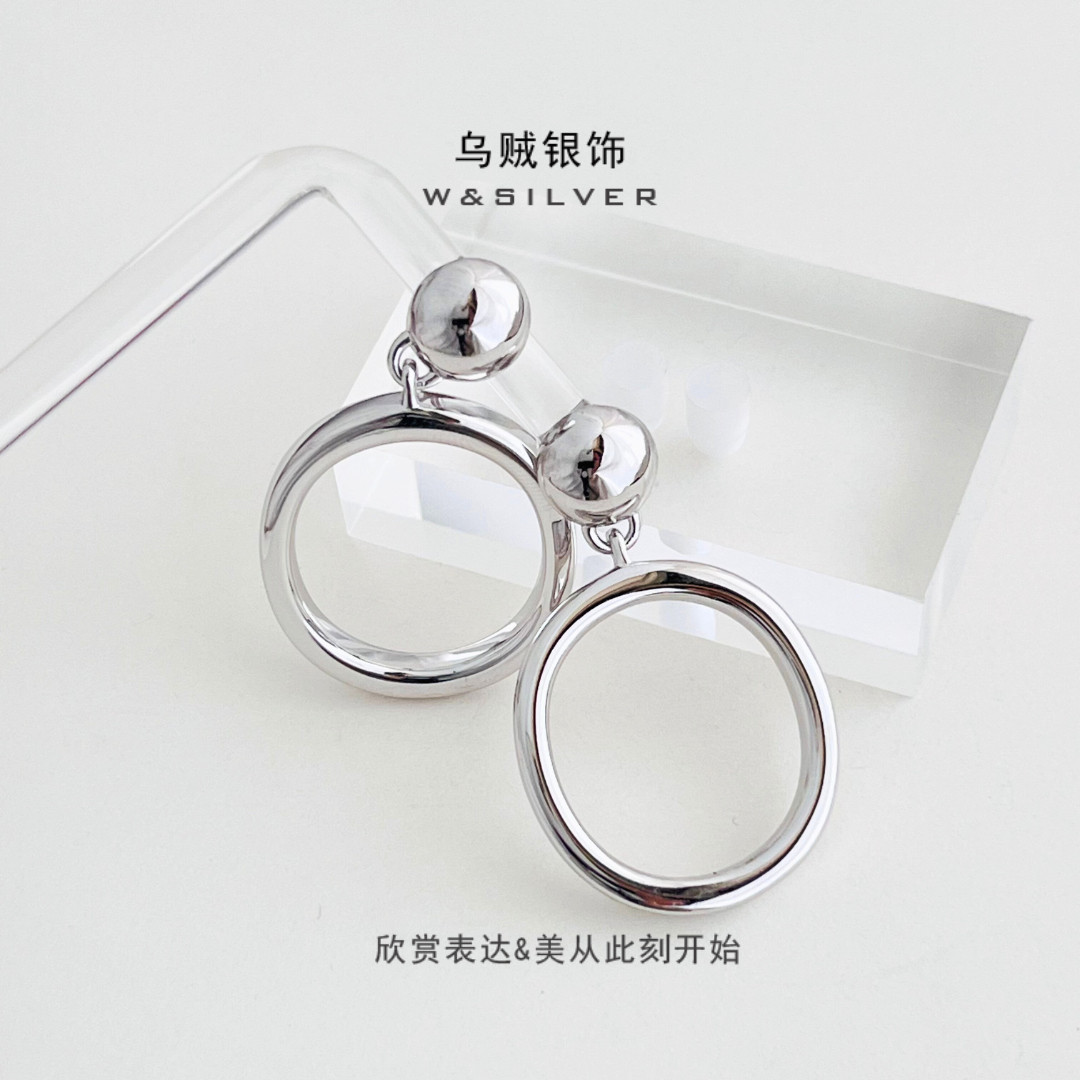 W&SILVER设计师款通体925纯银小众设计感大耳圈耳坠重工高级简约