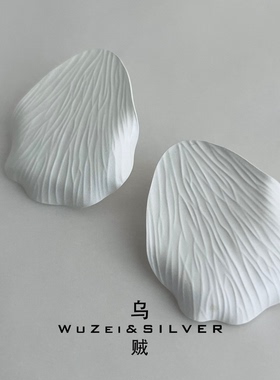 WZ&SILVER设计师款通体S925银花瓣叶脉耳环高级艺术感轻奢百搭