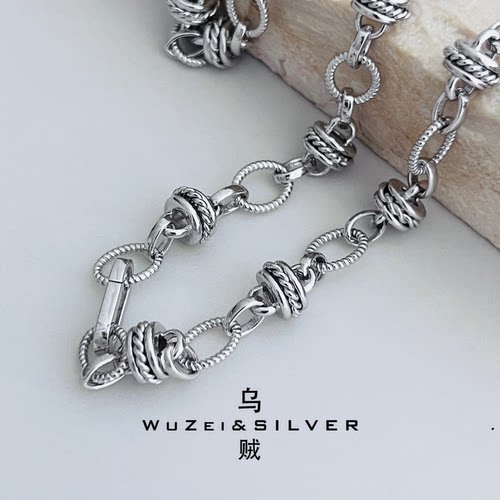 WZ&SILVER阿瑞斯通体S925纯银镀铑金项银手链精工高级个性百搭